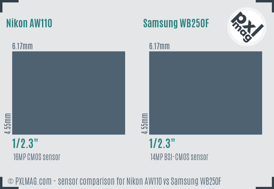 Nikon AW110 vs Samsung WB250F sensor size comparison