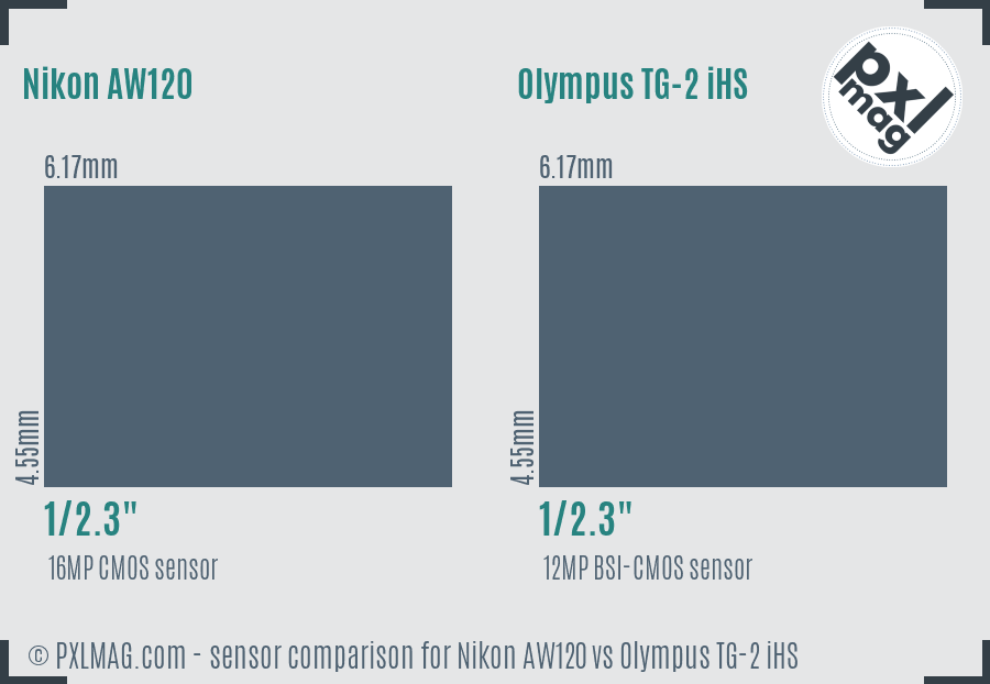 Nikon AW120 vs Olympus TG-2 iHS sensor size comparison