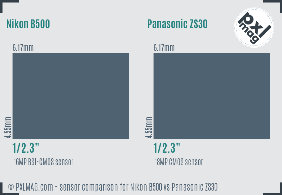 Nikon B500 vs Panasonic ZS30 sensor size comparison
