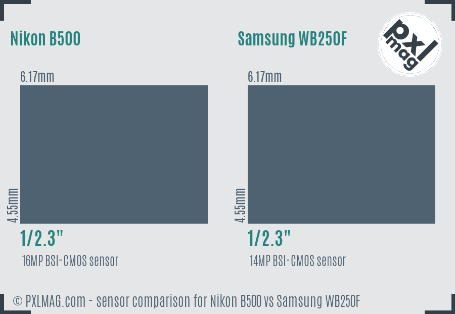 Nikon B500 vs Samsung WB250F sensor size comparison