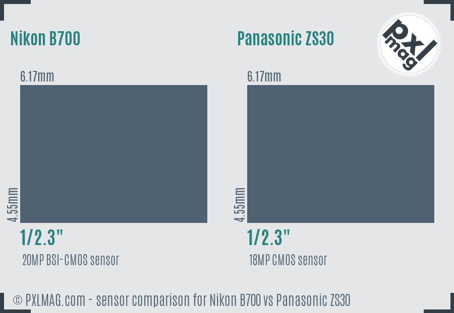 Nikon B700 vs Panasonic ZS30 sensor size comparison