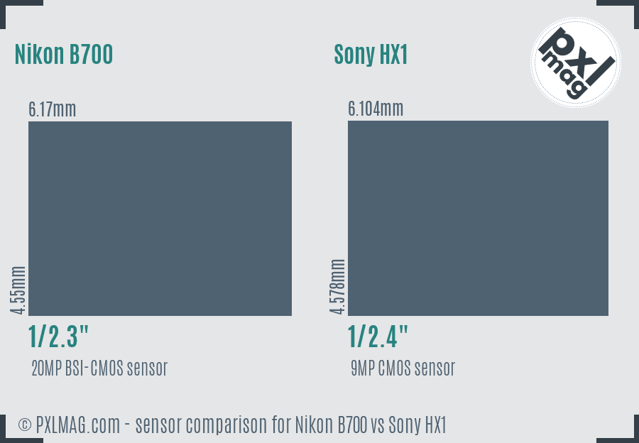 Nikon B700 vs Sony HX1 sensor size comparison