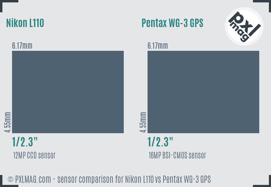 Nikon L110 vs Pentax WG-3 GPS sensor size comparison