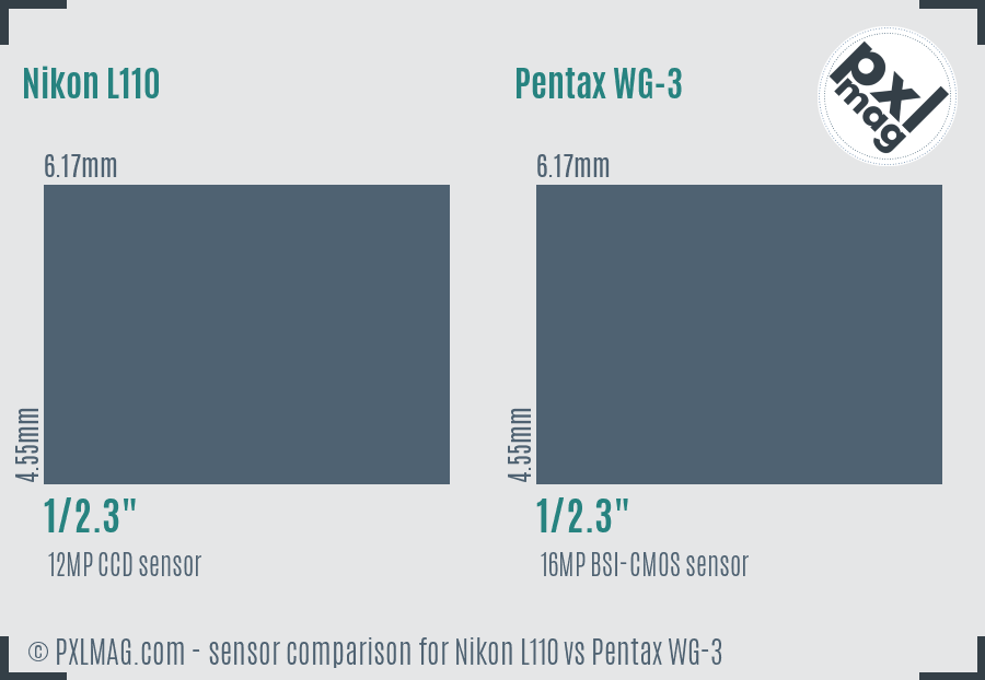 Nikon L110 vs Pentax WG-3 sensor size comparison
