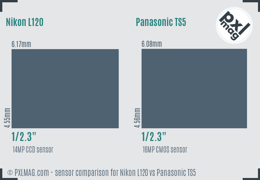 Nikon L120 vs Panasonic TS5 sensor size comparison