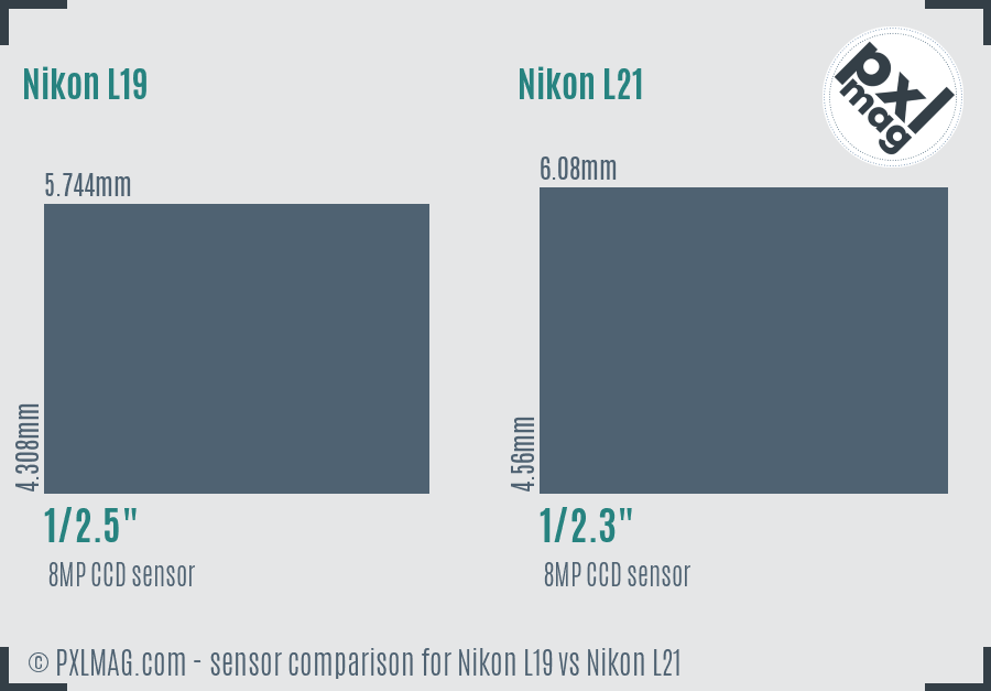 Nikon L19 vs Nikon L21 sensor size comparison