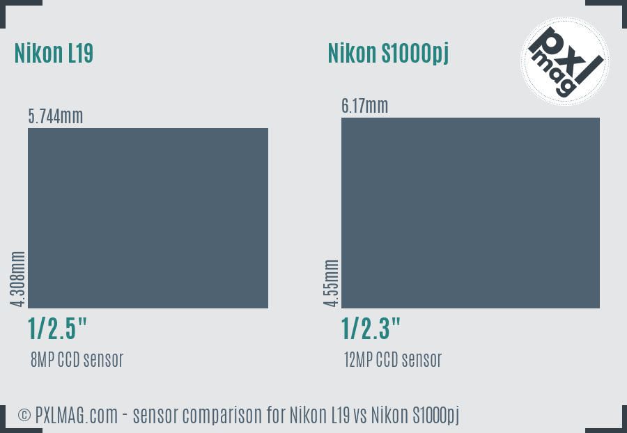 Nikon L19 vs Nikon S1000pj sensor size comparison