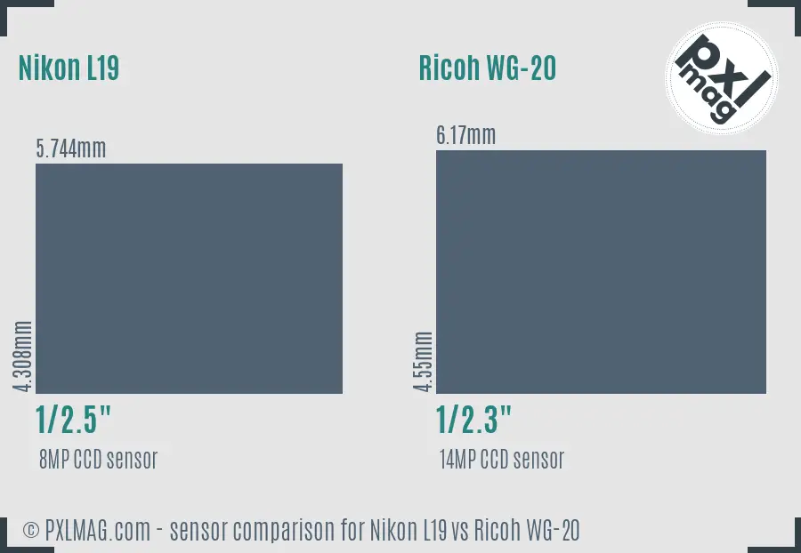 Nikon L19 vs Ricoh WG-20 sensor size comparison
