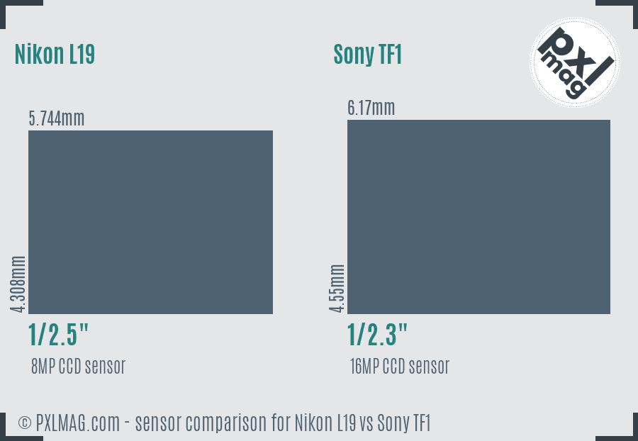 Nikon L19 vs Sony TF1 sensor size comparison