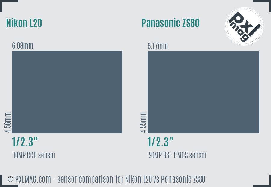 Nikon L20 vs Panasonic ZS80 sensor size comparison