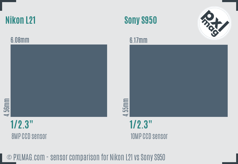 Nikon L21 vs Sony S950 sensor size comparison