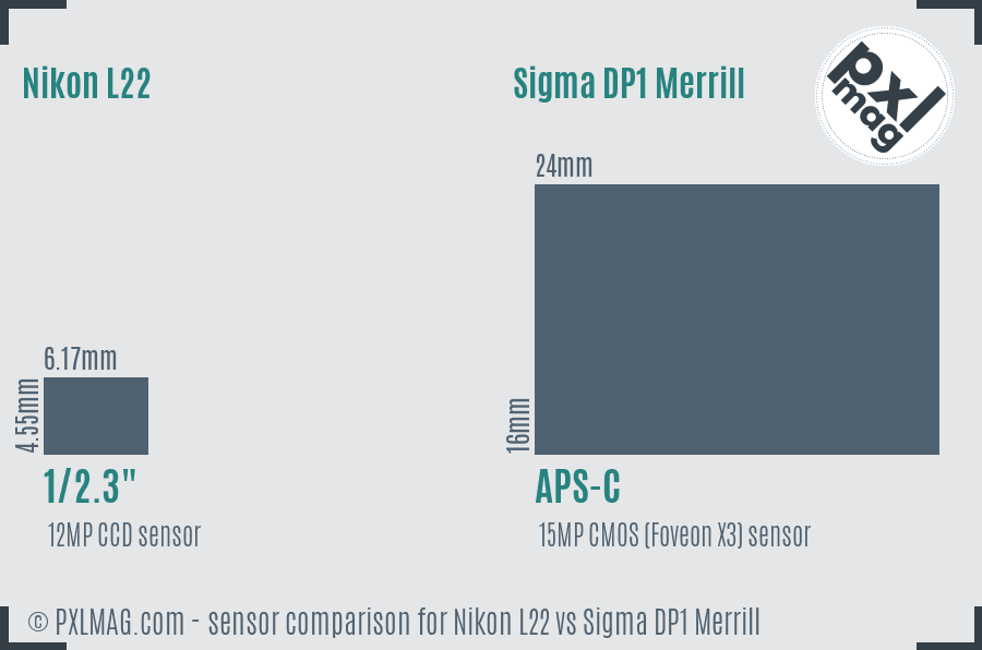 Nikon L22 vs Sigma DP1 Merrill sensor size comparison