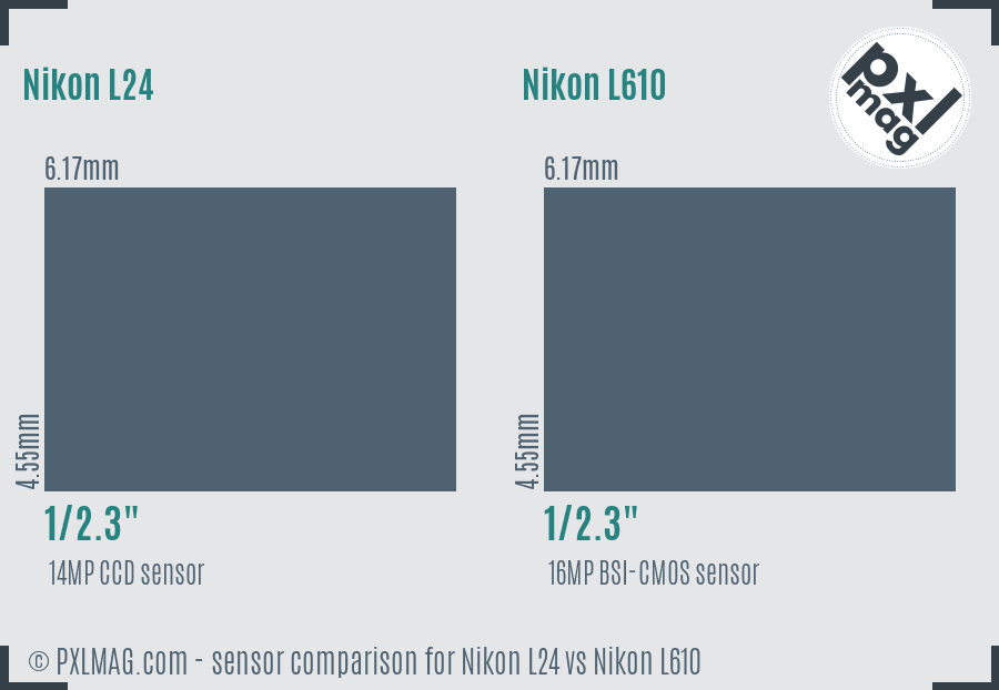 Nikon L24 vs Nikon L610 sensor size comparison