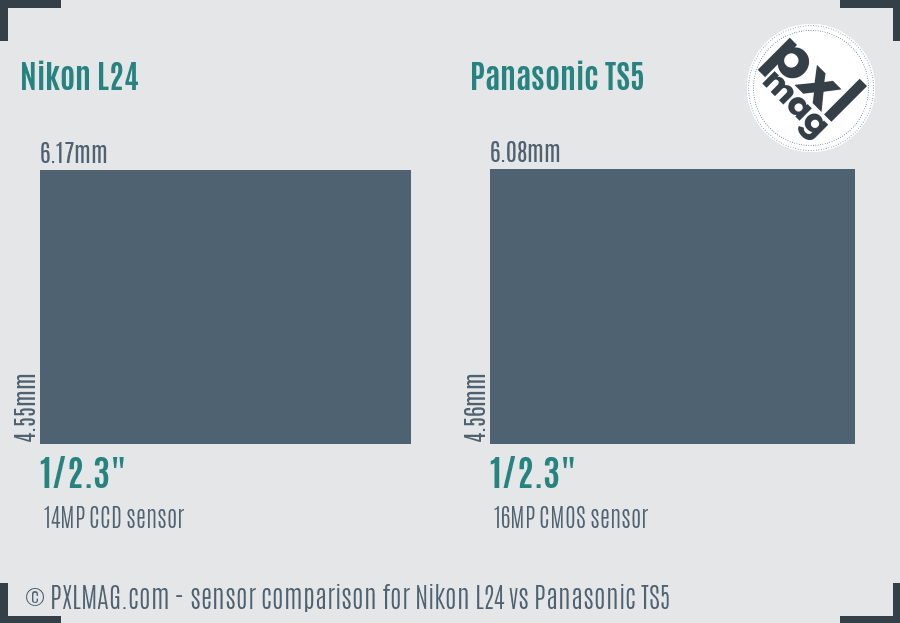 Nikon L24 vs Panasonic TS5 sensor size comparison