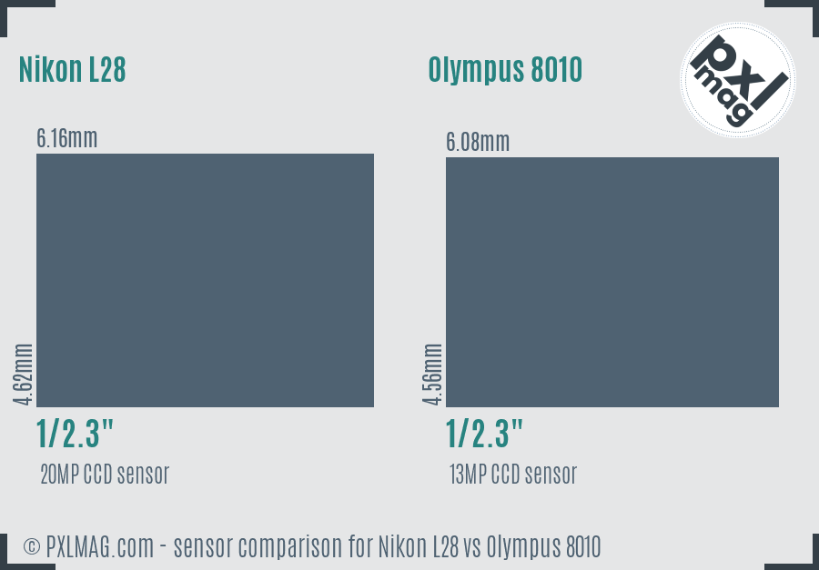 Nikon L28 vs Olympus 8010 sensor size comparison