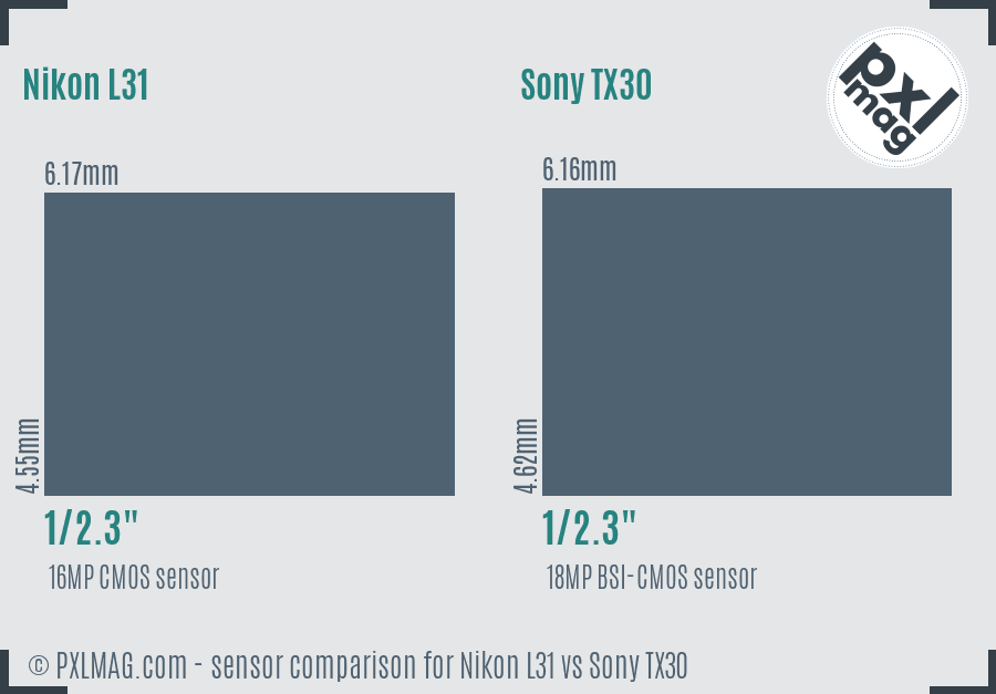 Nikon L31 vs Sony TX30 sensor size comparison