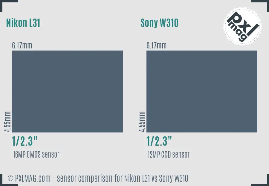 Nikon L31 vs Sony W310 sensor size comparison
