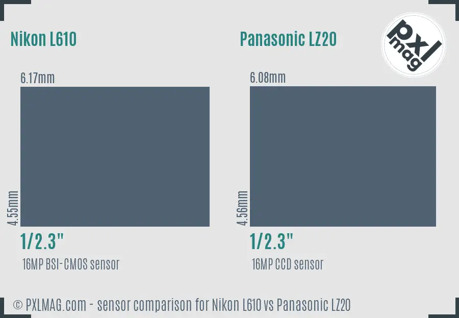 Nikon L610 vs Panasonic LZ20 sensor size comparison