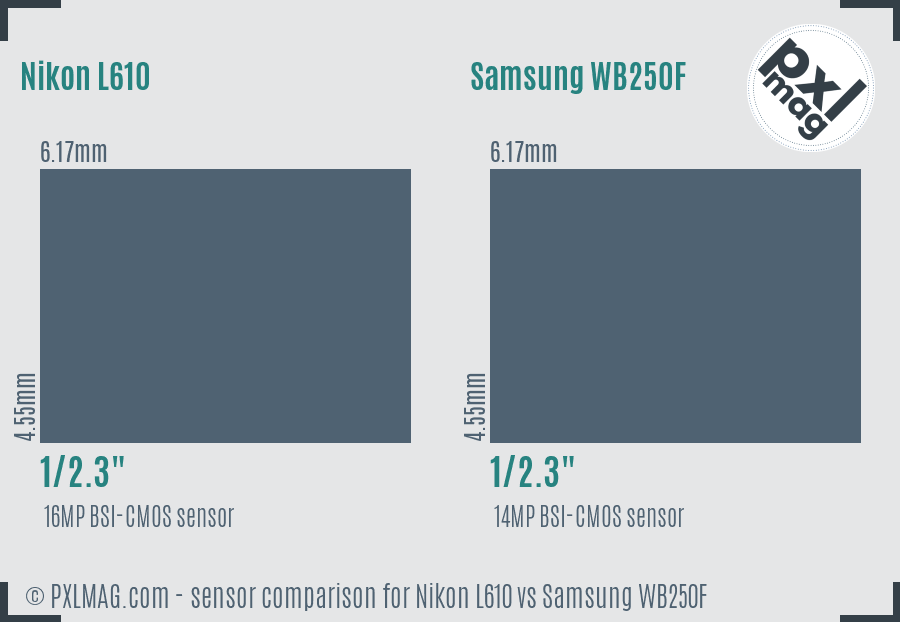 Nikon L610 vs Samsung WB250F sensor size comparison