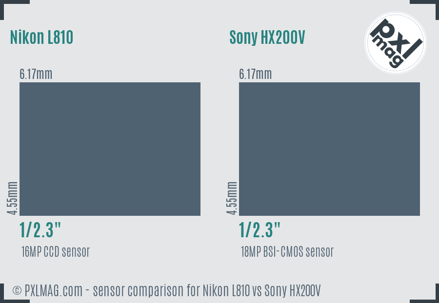 Nikon L810 vs Sony HX200V sensor size comparison