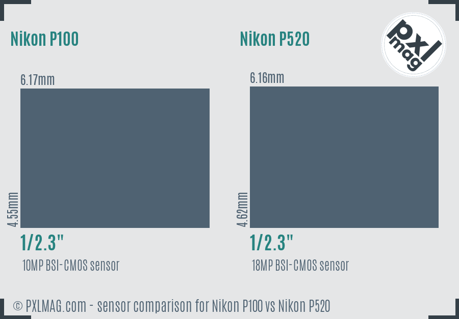 Nikon P100 vs Nikon P520 sensor size comparison