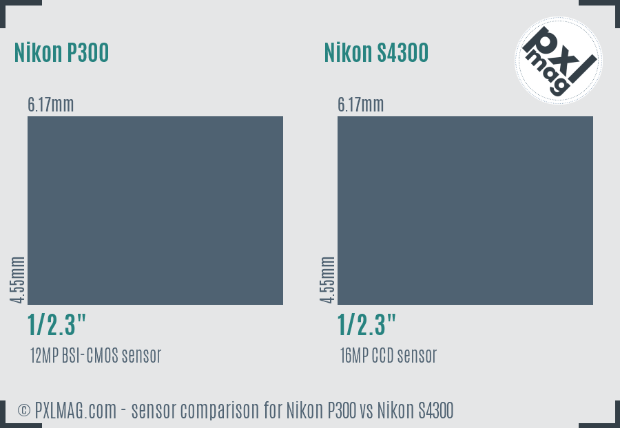 Nikon P300 vs Nikon S4300 sensor size comparison