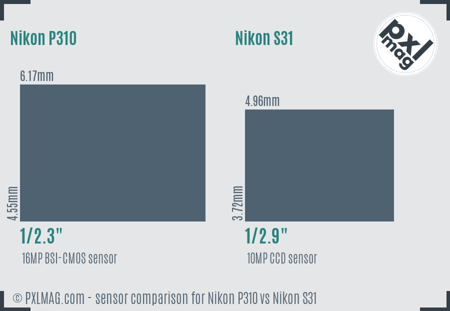 Nikon P310 vs Nikon S31 sensor size comparison