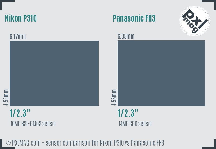 Nikon P310 vs Panasonic FH3 sensor size comparison