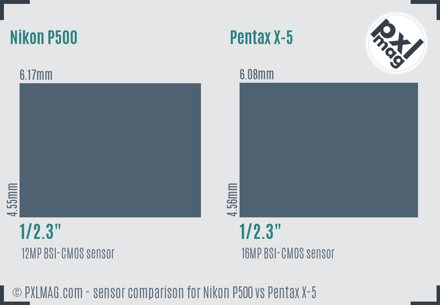 Nikon P500 vs Pentax X-5 sensor size comparison Nikon P500 vs Pentax X-5 sensor size comparison