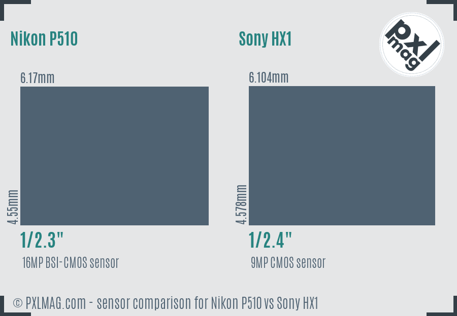 Nikon P510 vs Sony HX1 sensor size comparison