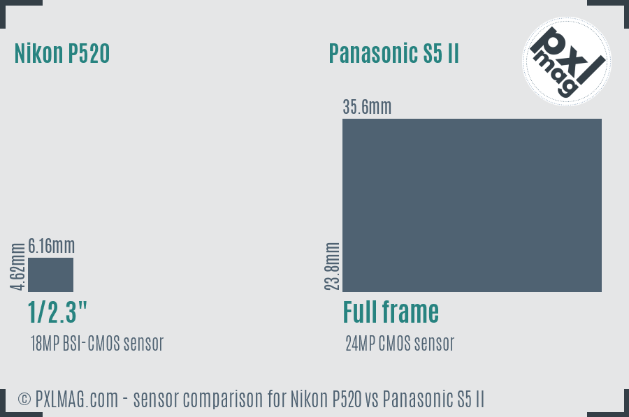 Nikon P520 vs Panasonic S5 II sensor size comparison