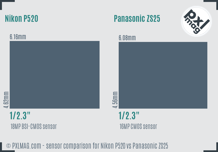 Nikon P520 vs Panasonic ZS25 sensor size comparison