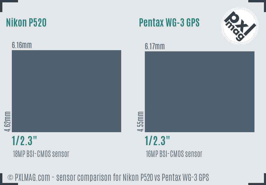 Nikon P520 vs Pentax WG-3 GPS sensor size comparison Nikon P520 vs Pentax WG-3 GPS sensor size comparison