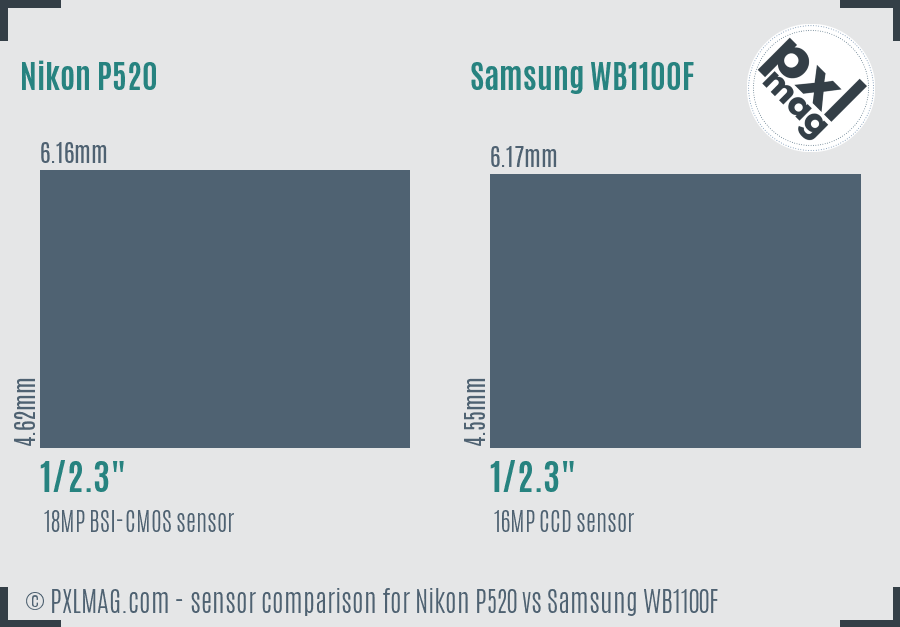 Nikon P520 vs Samsung WB1100F sensor size comparison Nikon P520 vs Samsung WB1100F sensor size comparison