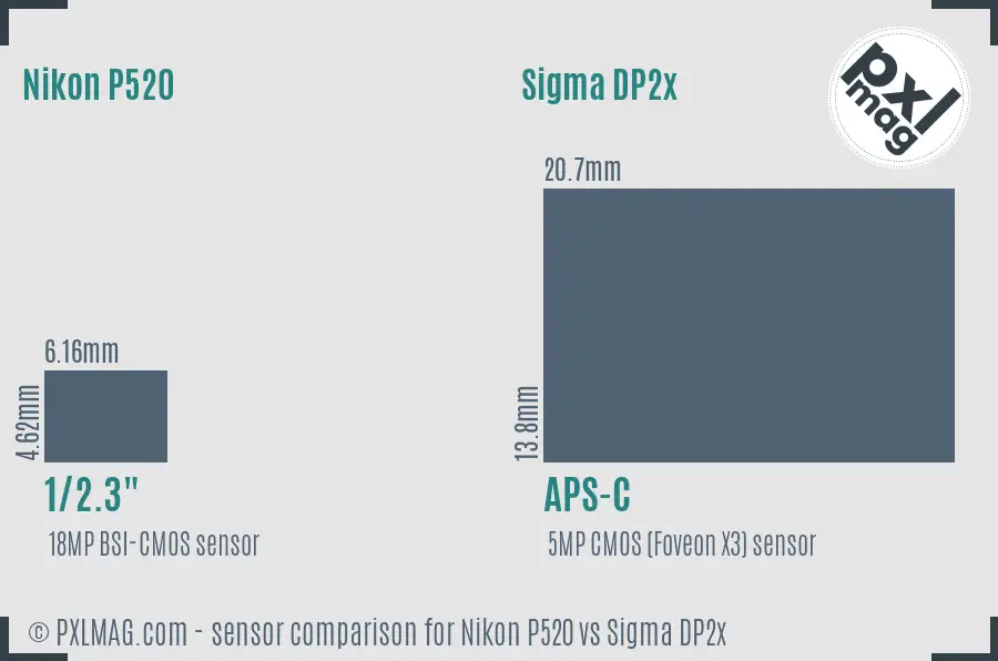 Nikon P520 vs Sigma DP2x sensor size comparison