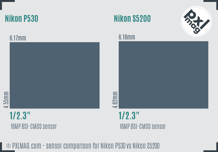 Nikon P530 vs Nikon S5200 sensor size comparison