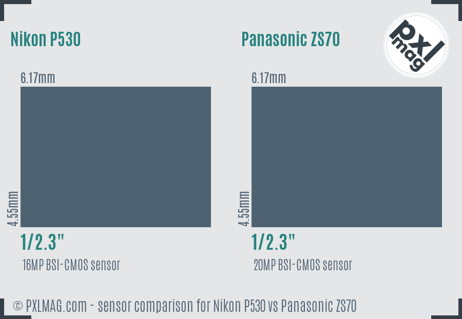 Nikon P530 vs Panasonic ZS70 sensor size comparison