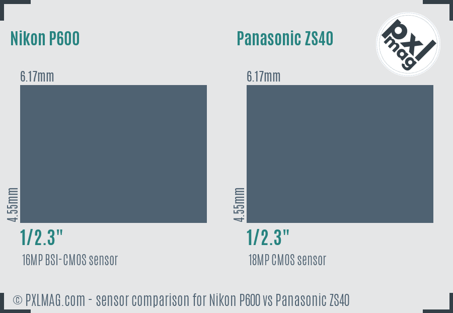 Nikon P600 vs Panasonic ZS40 sensor size comparison