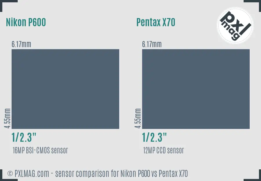 Nikon P600 vs Pentax X70 sensor size comparison