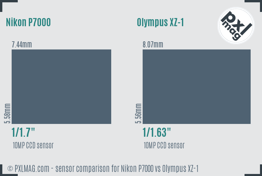 Nikon P7000 vs Olympus XZ-1 sensor size comparison