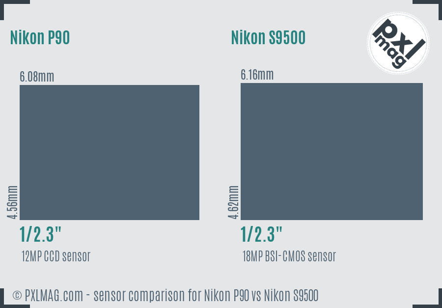 Nikon P90 vs Nikon S9500 sensor size comparison