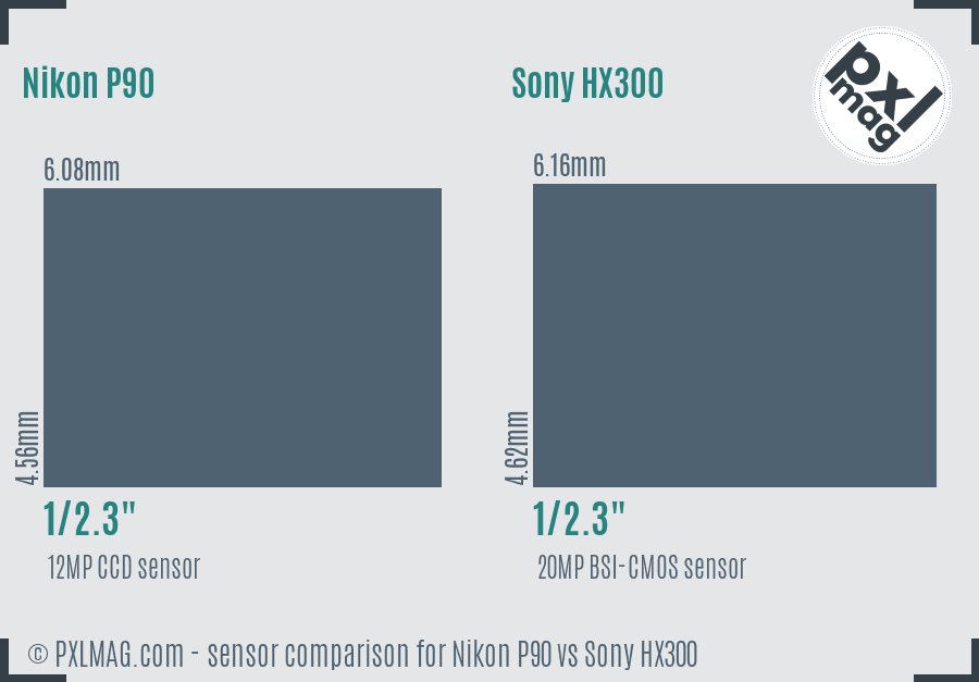Nikon P90 vs Sony HX300 sensor size comparison