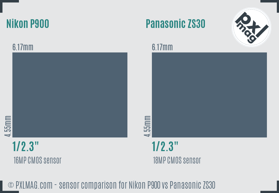 Nikon P900 vs Panasonic ZS30 sensor size comparison