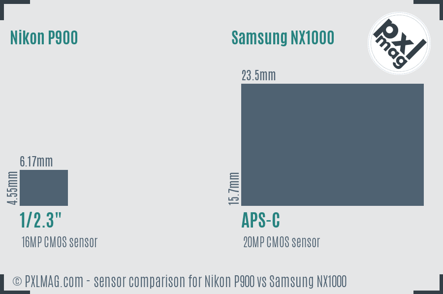 Nikon P900 vs Samsung NX1000 sensor size comparison