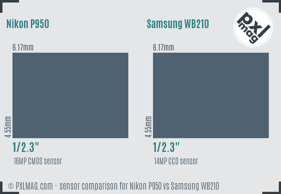 Nikon P950 vs Samsung WB210 sensor size comparison