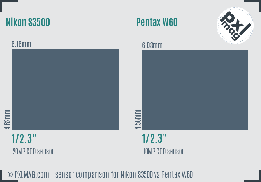 Nikon S3500 vs Pentax W60 sensor size comparison