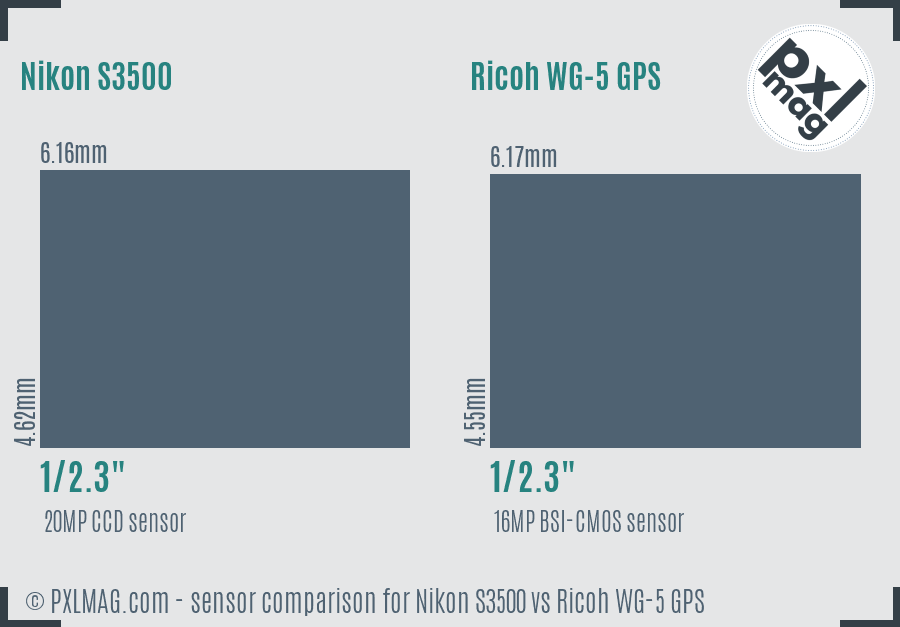 Nikon S3500 vs Ricoh WG-5 GPS sensor size comparison