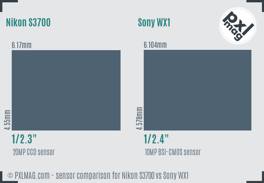 Nikon S3700 vs Sony WX1 sensor size comparison