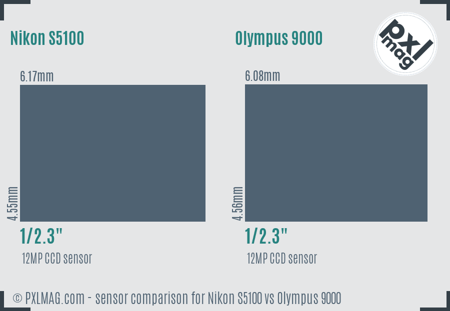Nikon S5100 vs Olympus 9000 sensor size comparison
