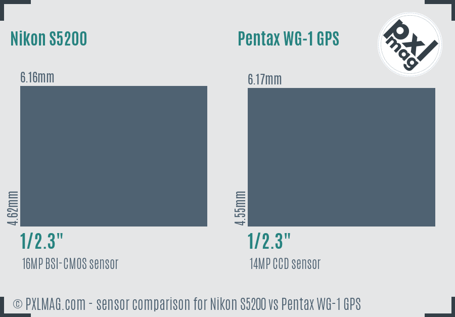 Nikon S5200 vs Pentax WG-1 GPS sensor size comparison Nikon S5200 vs Pentax WG-1 GPS sensor size comparison